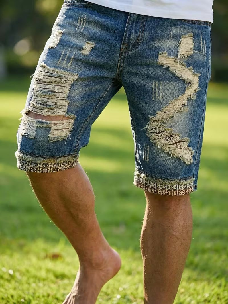 Herr shorts med fransade patchar