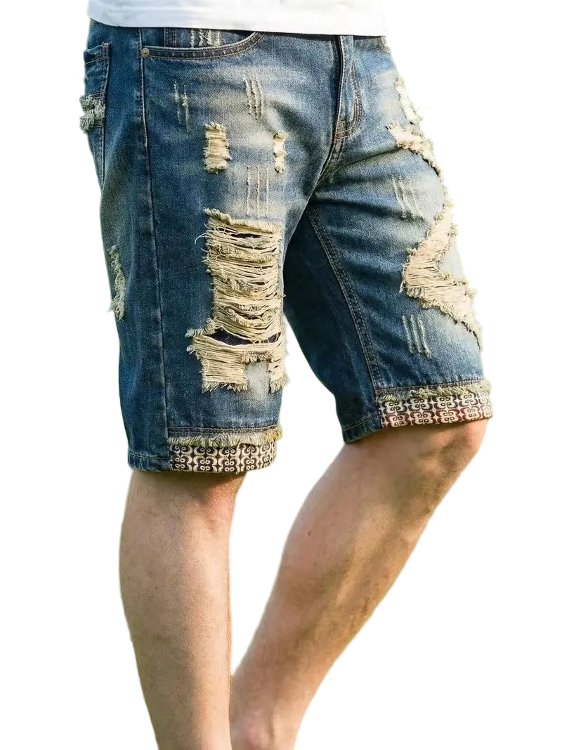 Herr shorts med fransade patchar