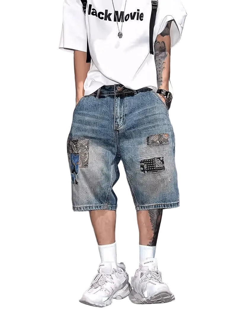 Herr vida shorts med patchwork-överlägg