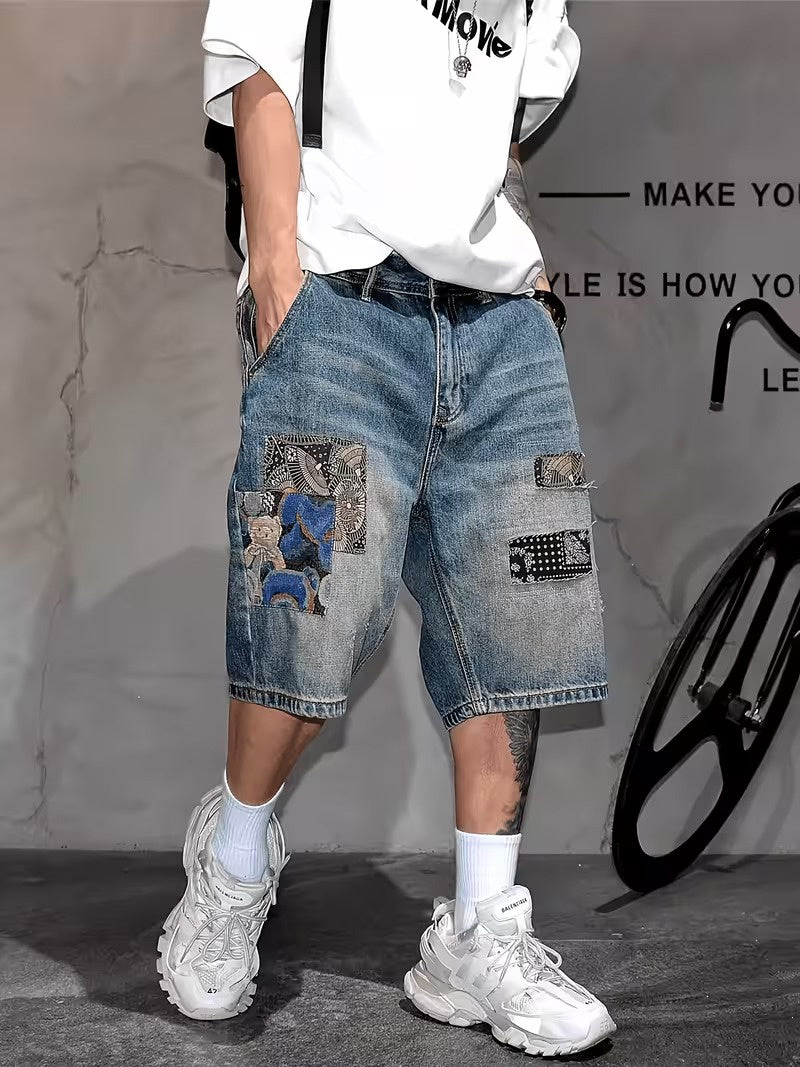 Herr vida shorts med patchwork-överlägg