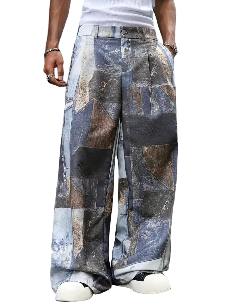 Herrbyxor med patchwork-tryck